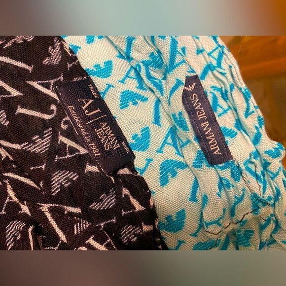 Armani logo scarf navy sky baby blue colorblock designer boho beach casual - Picture 2 of 8